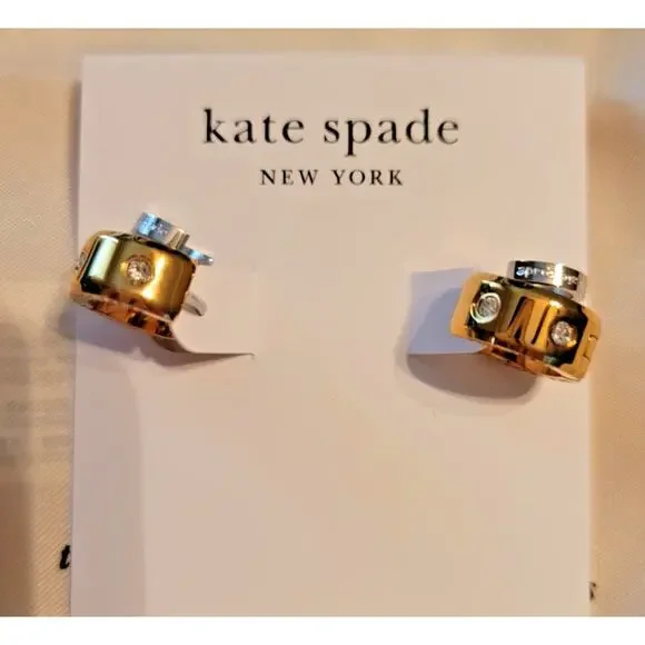 Kate Spade "Set In Stone" Double Huggie Earrings KK438 Gold-Plated Crystal NWT - Picture 3 of 6